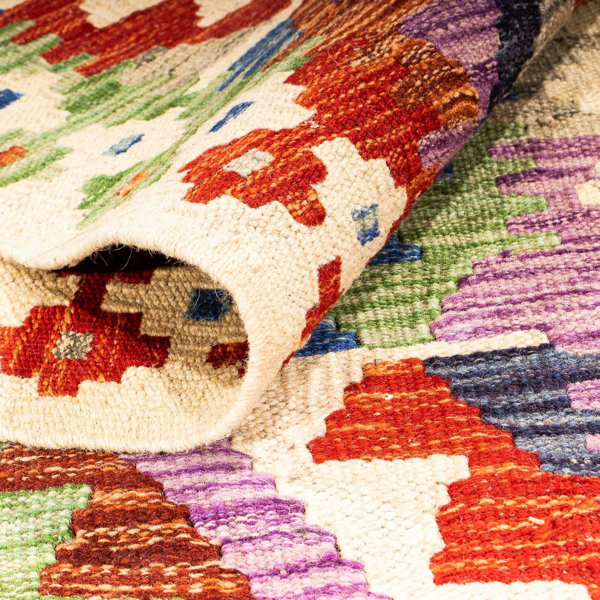 Løber Kelim Carpet - Splash - 305 x 81 cm - beige