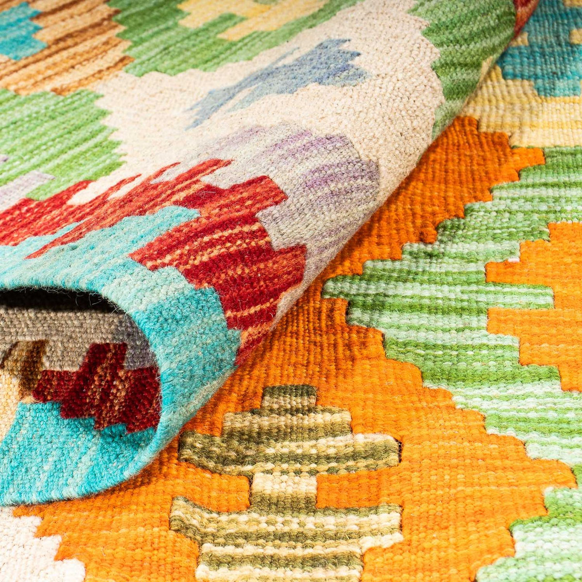 Kelim Carpet - Splash - 254 x 174 cm - turkis