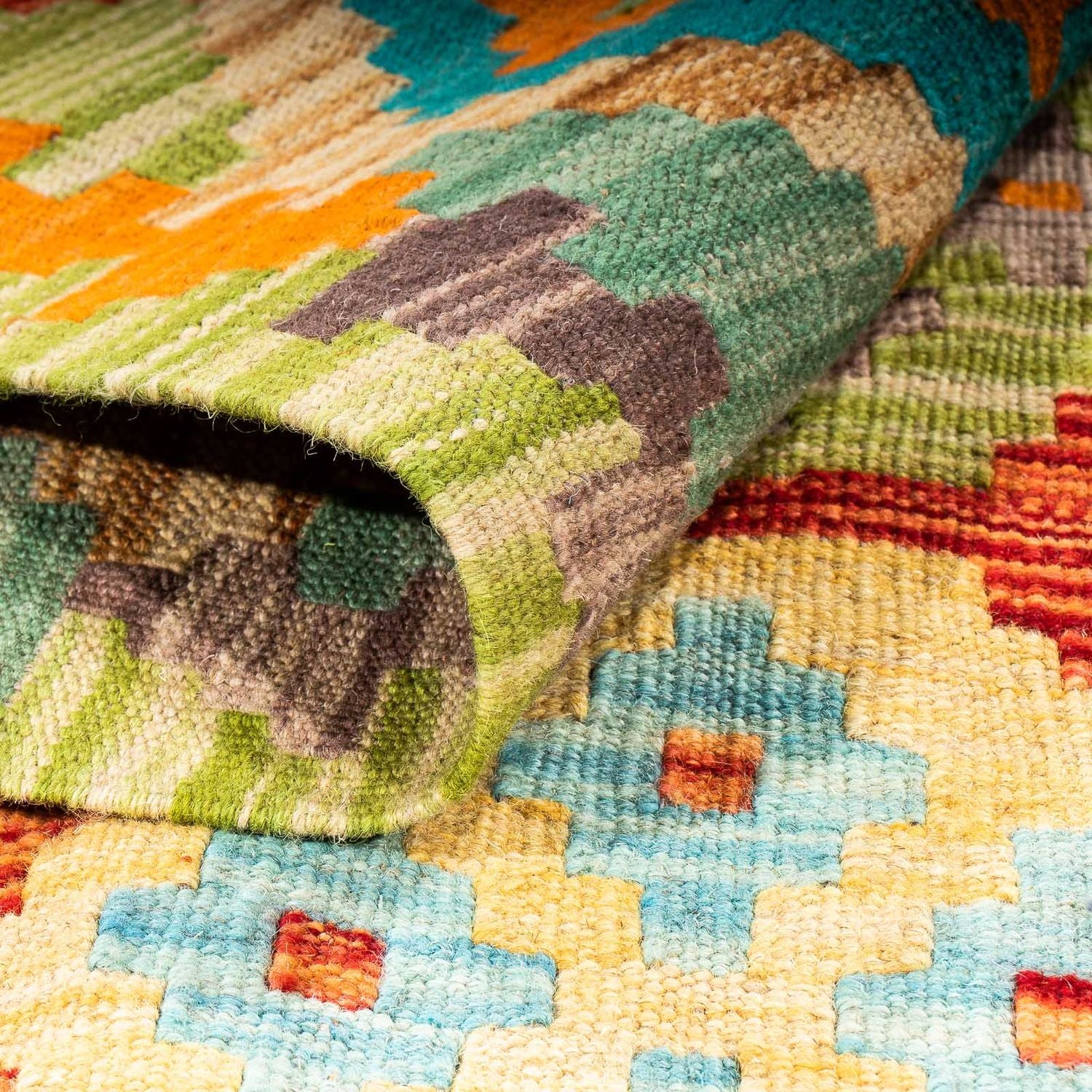 Kelim Carpet - Splash - 205 x 155 cm - grøn