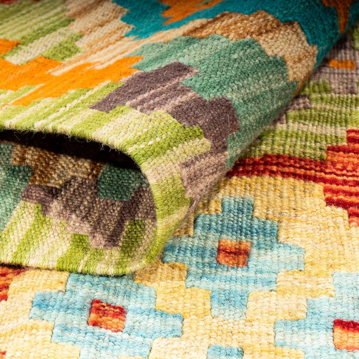 Kelim Carpet - Splash - 205 x 155 cm - grøn