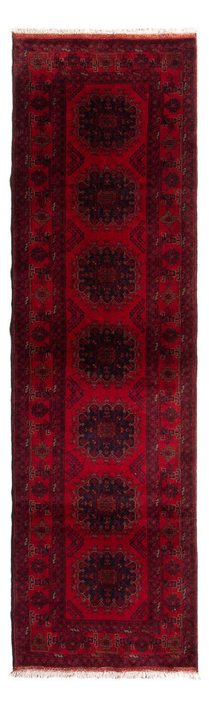 Løber Afghansk tæppe - Kunduz - 295 x 82 cm - mørkerød