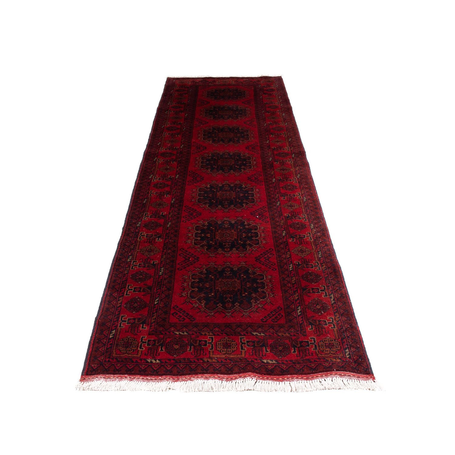 Løber Afghansk tæppe - Kunduz - 295 x 82 cm - mørkerød