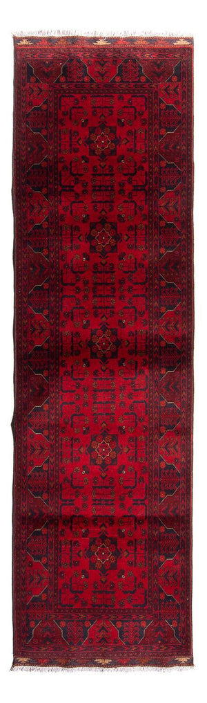 Løber Afghansk tæppe - Kunduz - 299 x 82 cm - mørkerød