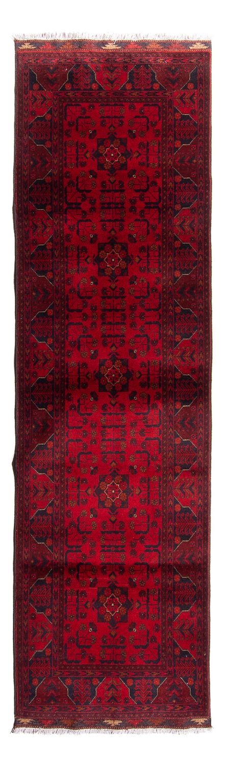 Løber Afghansk tæppe - Kunduz - 299 x 82 cm - mørkerød