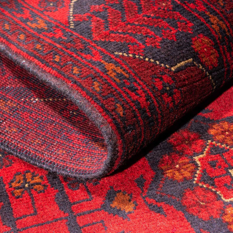 Løber Afghansk tæppe - Kunduz - 299 x 82 cm - mørkerød