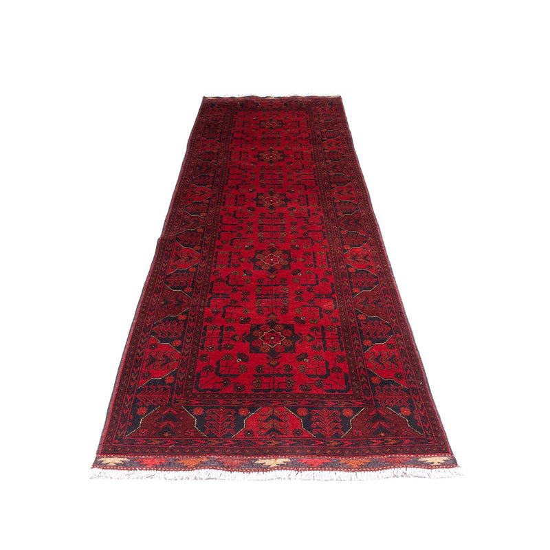 Løber Afghansk tæppe - Kunduz - 299 x 82 cm - mørkerød