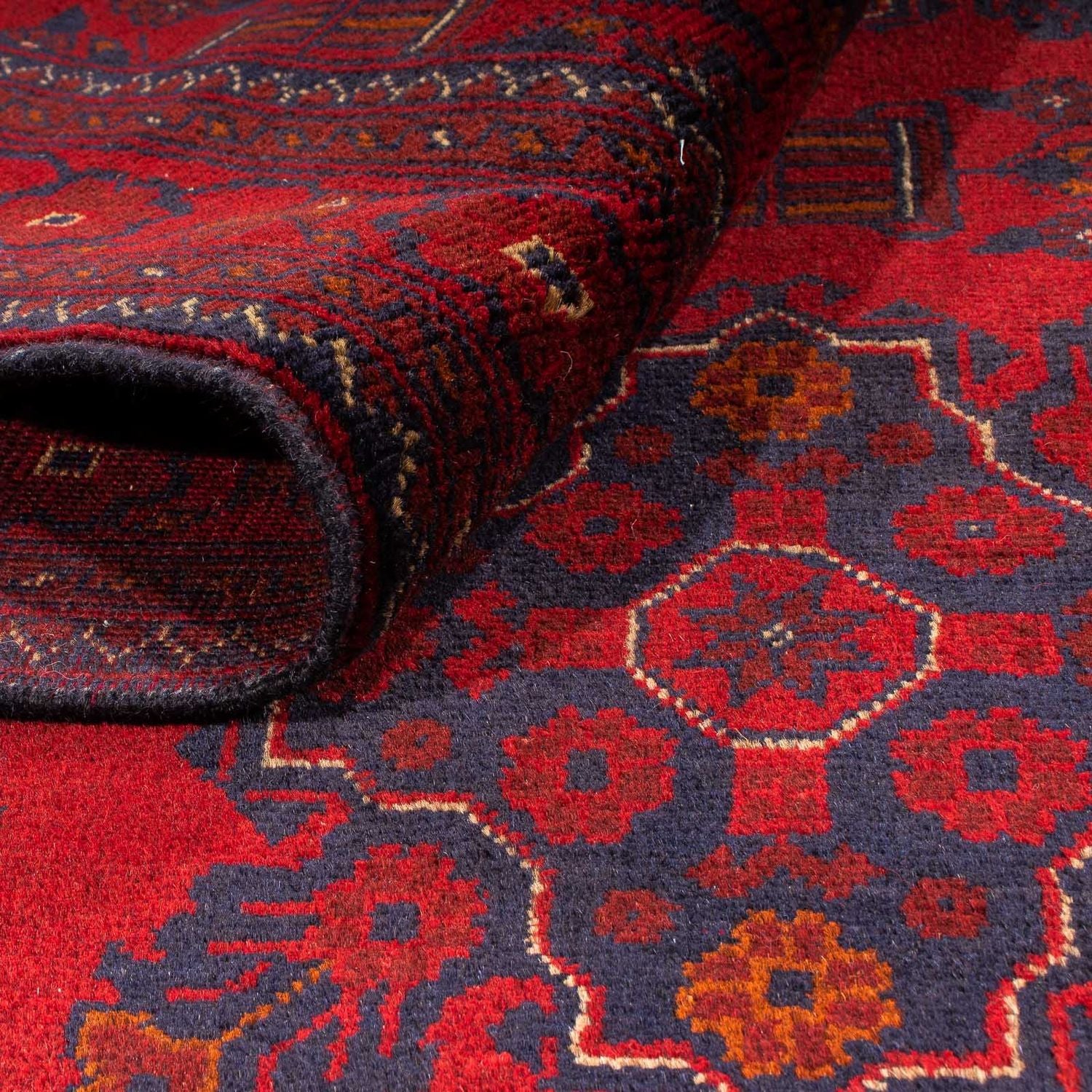 Afghansk tæppe - Kunduz - 219 x 126 cm - mørkerød