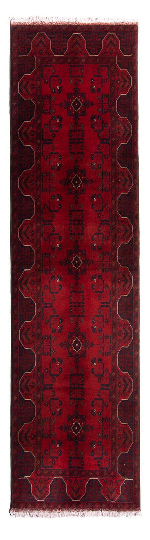 Løber Afghansk tæppe - Kunduz - 298 x 82 cm - mørkerød