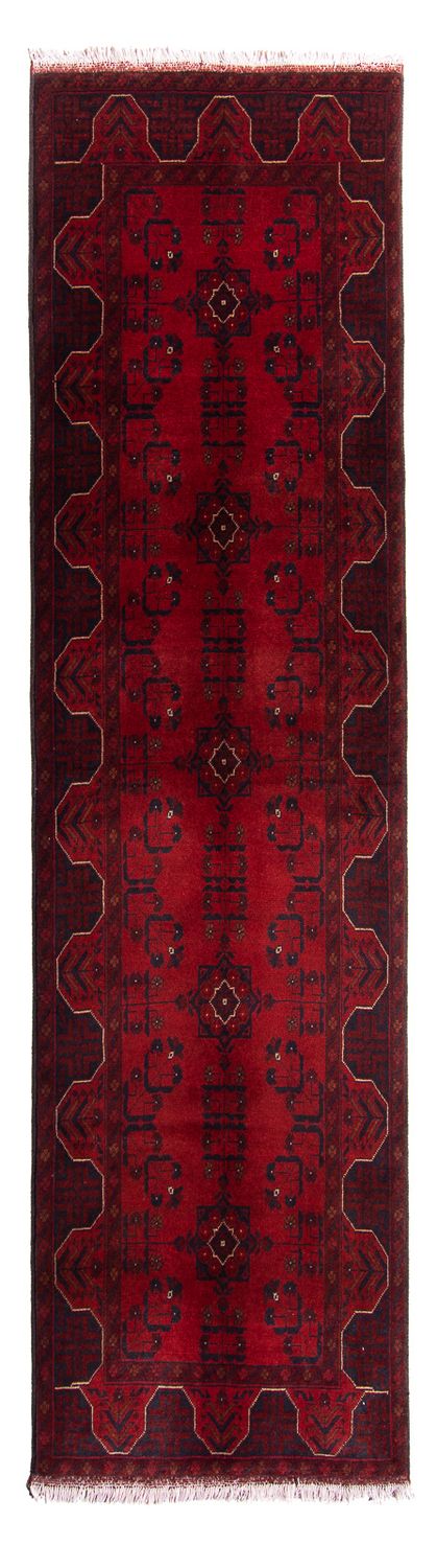 Løber Afghansk tæppe - Kunduz - 298 x 82 cm - mørkerød