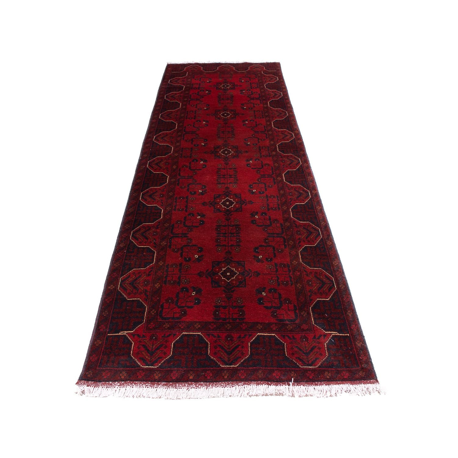 Løber Afghansk tæppe - Kunduz - 298 x 82 cm - mørkerød