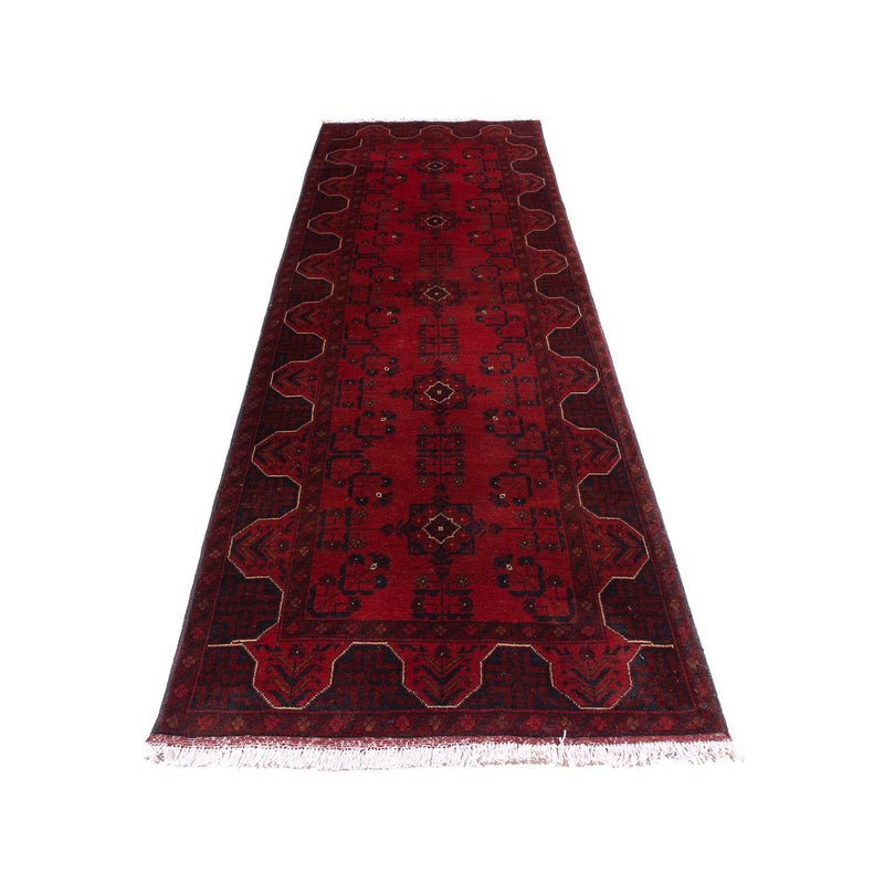 Løber Afghansk tæppe - Kunduz - 298 x 82 cm - mørkerød