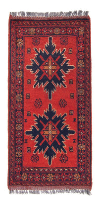 Afghansk tæppe - Kunduz - 98 x 49 cm - mørkerød