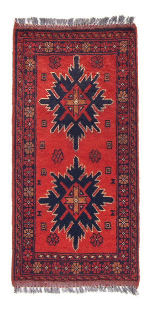 Afghansk tæppe - Kunduz - 98 x 49 cm - mørkerød