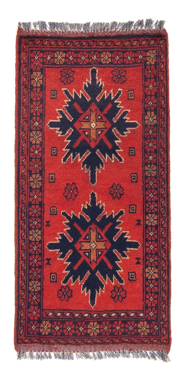 Afghansk tæppe - Kunduz - 98 x 49 cm - mørkerød