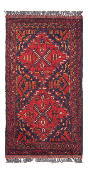 Afghansk tæppe - Kunduz - 102 x 52 cm - mørkerød