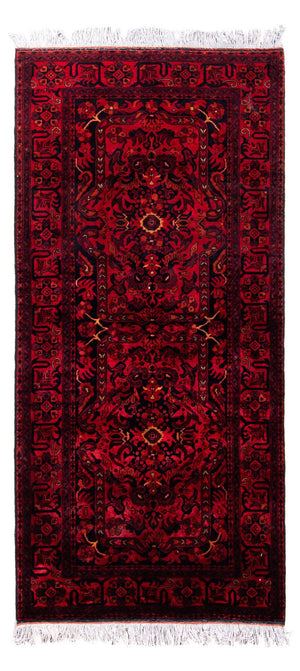 Afghansk tæppe - Kunduz - 203 x 102 cm - mørkerød