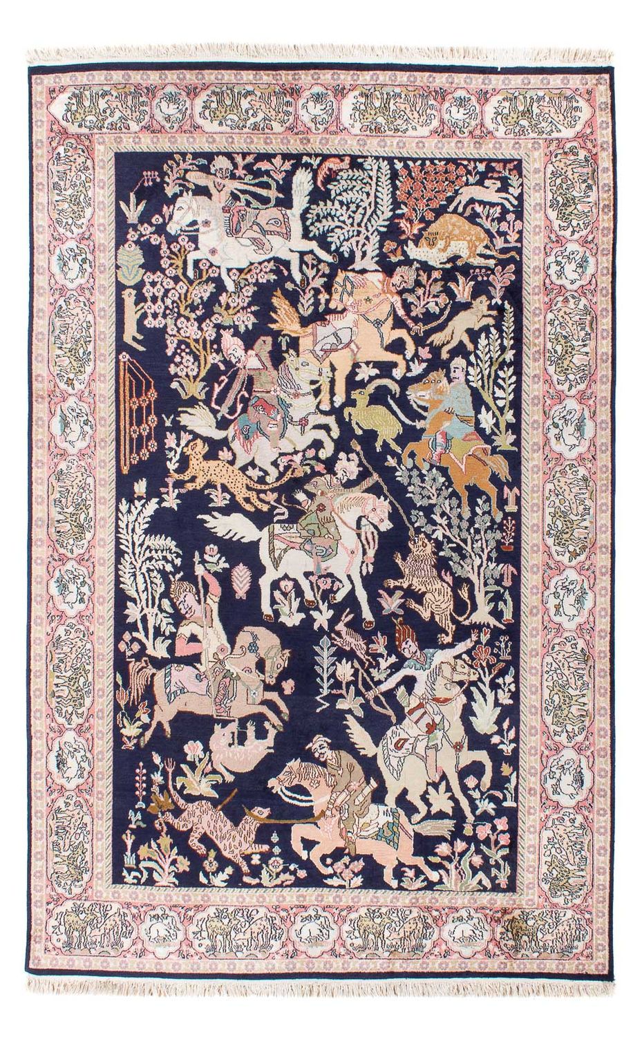 Silketæppe - Kashmir Silk - 215 x 133 cm - mørkeblå