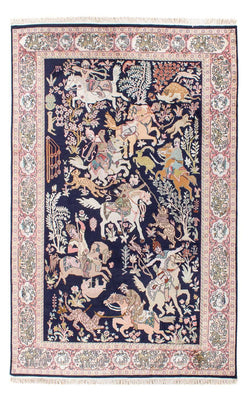 Silketæppe - Kashmir Silk - 215 x 133 cm - mørkeblå