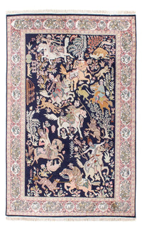 Silketæppe - Kashmir Silk - 215 x 133 cm - mørkeblå