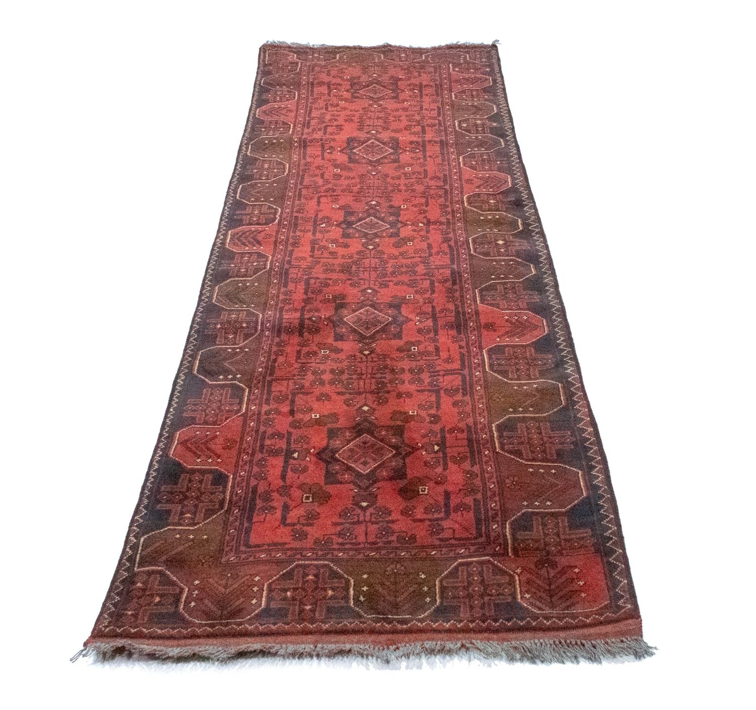 Løber Afghansk tæppe - Kunduz - 295 x 75 cm - rød