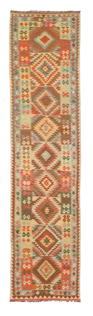 Løber Kelim-tæppe - orientalsk - 395 x 84 cm - brun