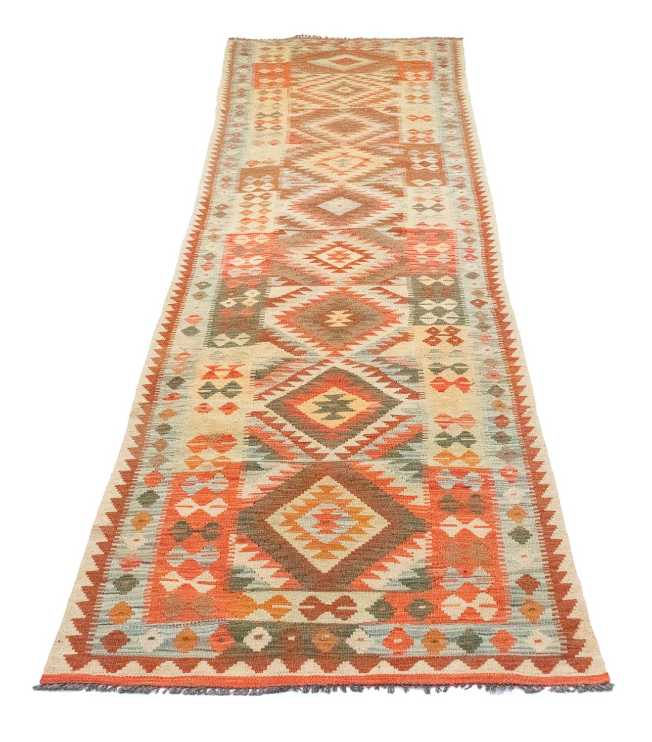 Løber Kelim-tæppe - orientalsk - 395 x 84 cm - brun
