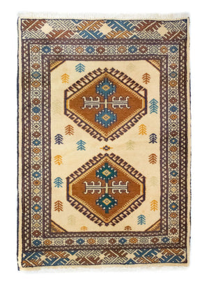 Turkaman-tæppe - 89 x 64 cm - blå