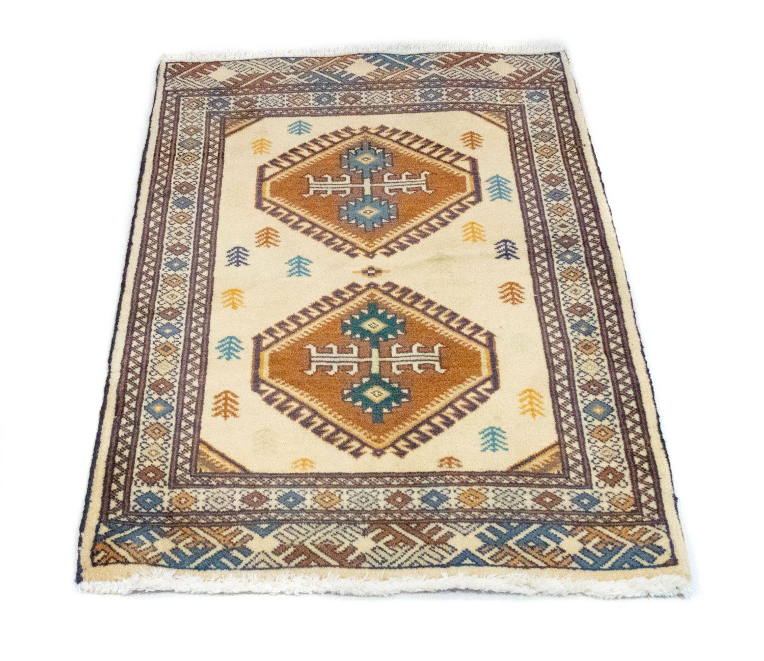 Turkaman-tæppe - 89 x 64 cm - blå