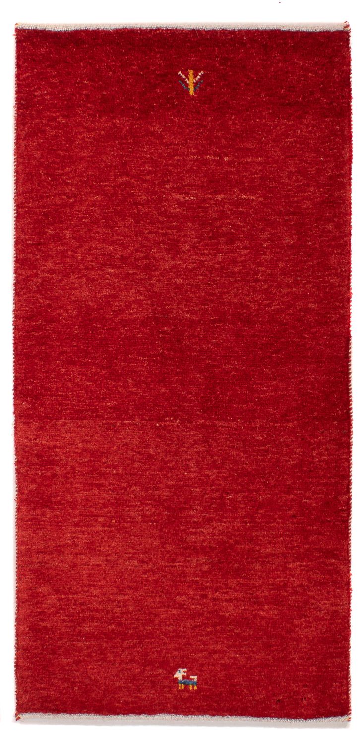 Gabbeh Tæppe - Loribaft Persisk - 140 x 72 cm - mørkerød