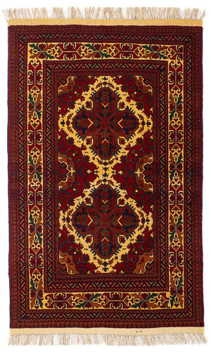 Afghansk tæppe - 145 x 93 cm - mørkerød