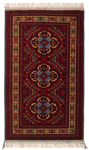 Afghansk tæppe - 145 x 93 cm - mørkerød