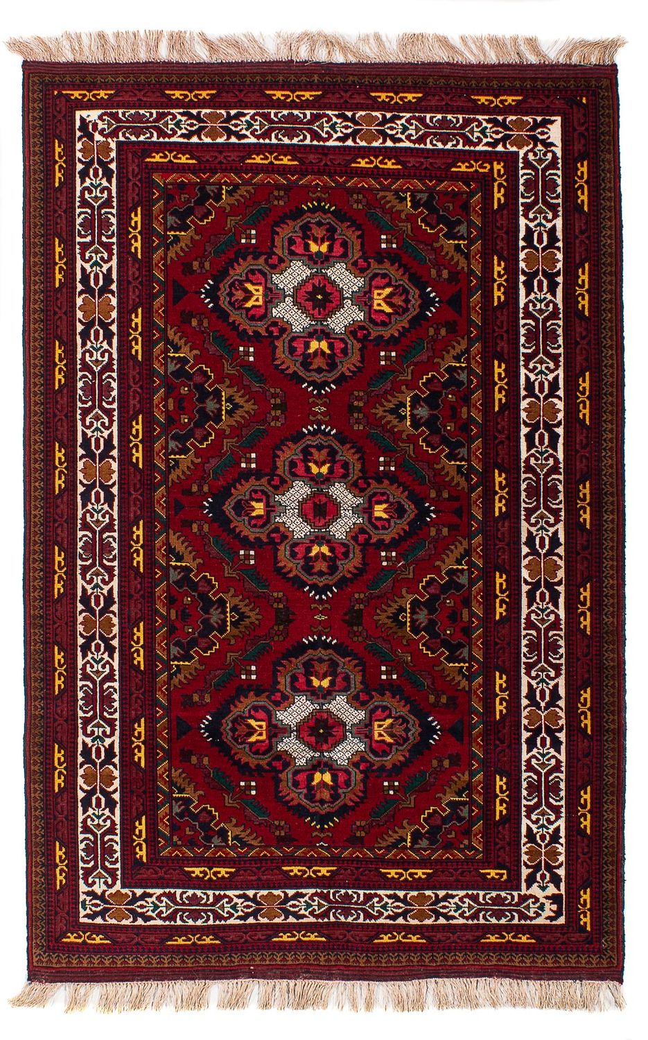Afghansk tæppe - 145 x 93 cm - mørkerød