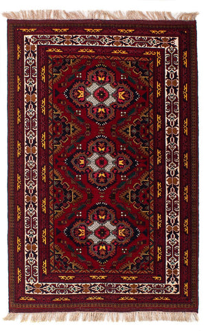 Afghansk tæppe - 145 x 93 cm - mørkerød
