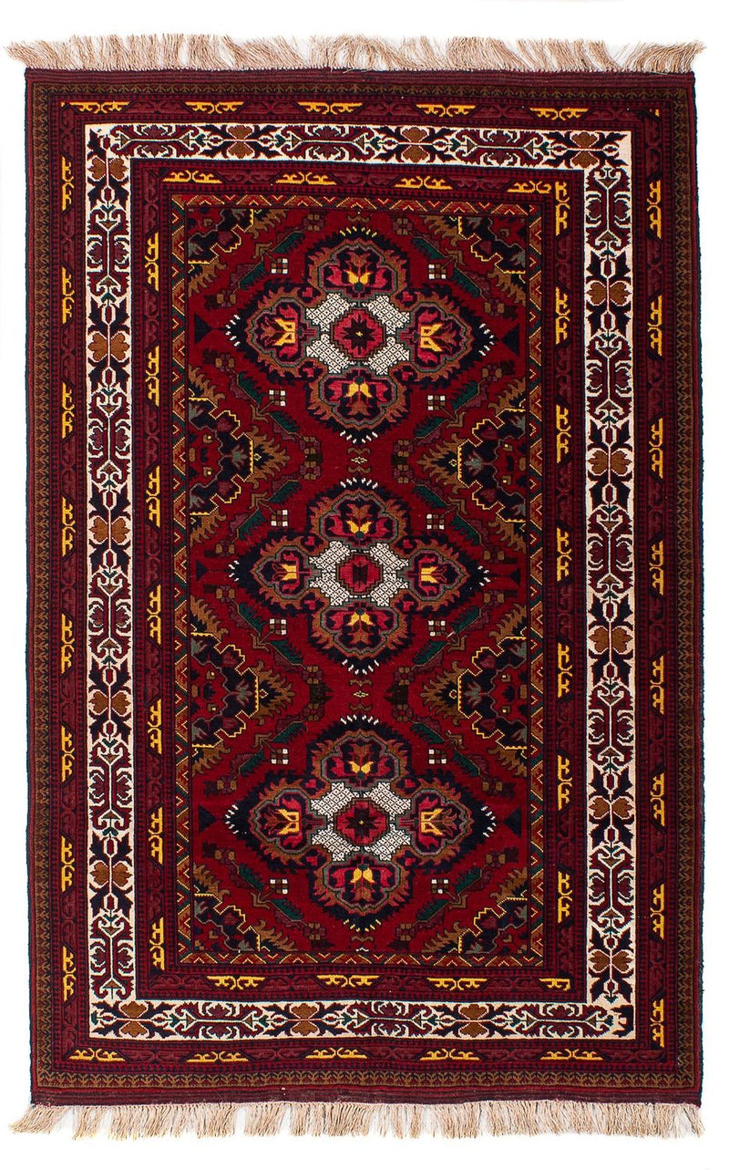 Afghansk tæppe - 145 x 93 cm - mørkerød