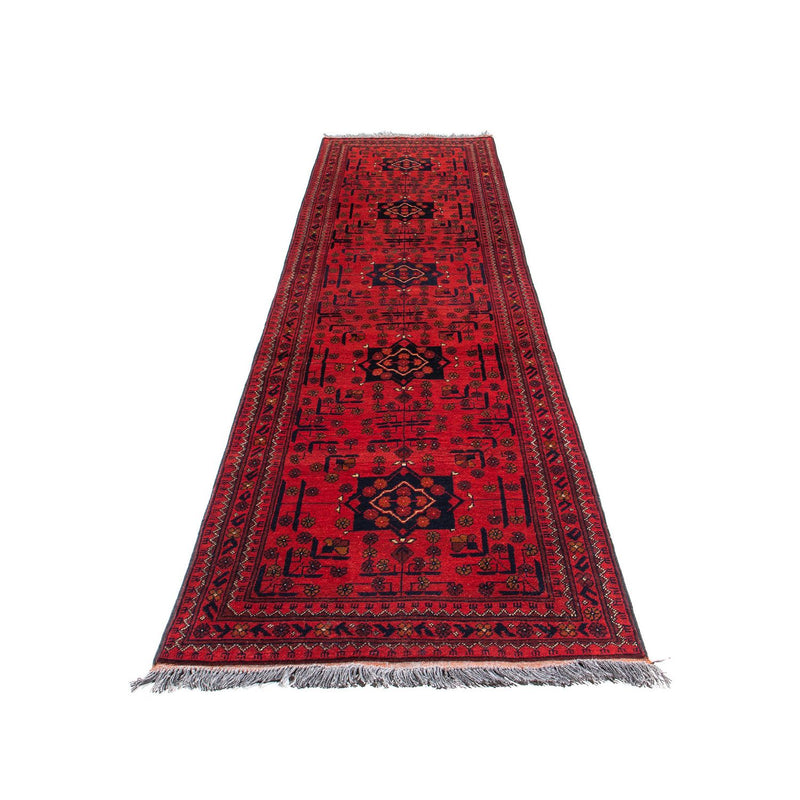 Løber Afghansk tæppe - Kunduz - 298 x 79 cm - mørkerød
