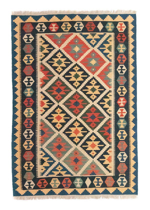 Kelim-tæppe - orientalsk - 187 x 126 cm - blå