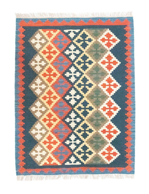 Kelim-tæppe - orientalsk - 144 x 110 cm - blå