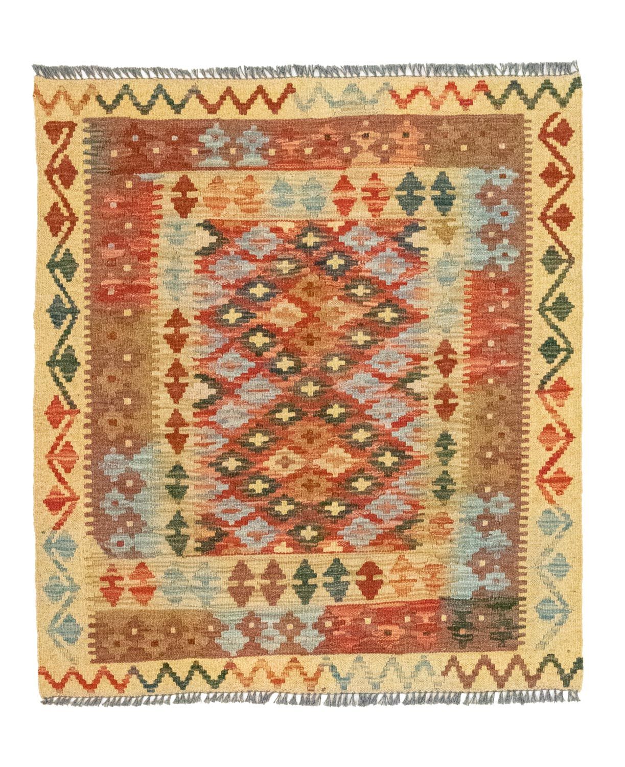 Kelim-tæppe - orientalsk firkantet  - 115 x 106 cm - flerfarvet