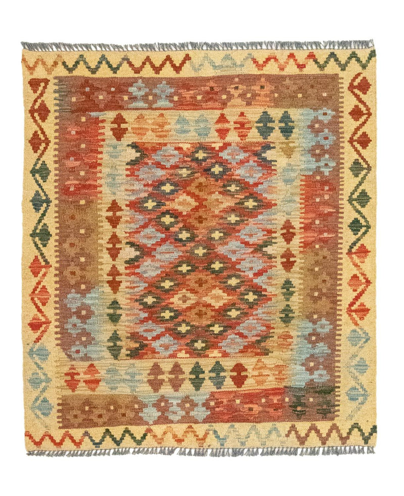 Kelim-tæppe - orientalsk firkantet  - 115 x 106 cm - flerfarvet