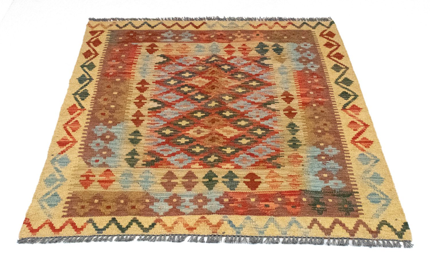 Kelim-tæppe - orientalsk firkantet  - 115 x 106 cm - flerfarvet