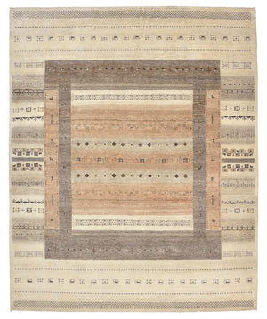 Gabbeh-tæppe - Loribaft Indus - 302 x 248 cm - mørk beige