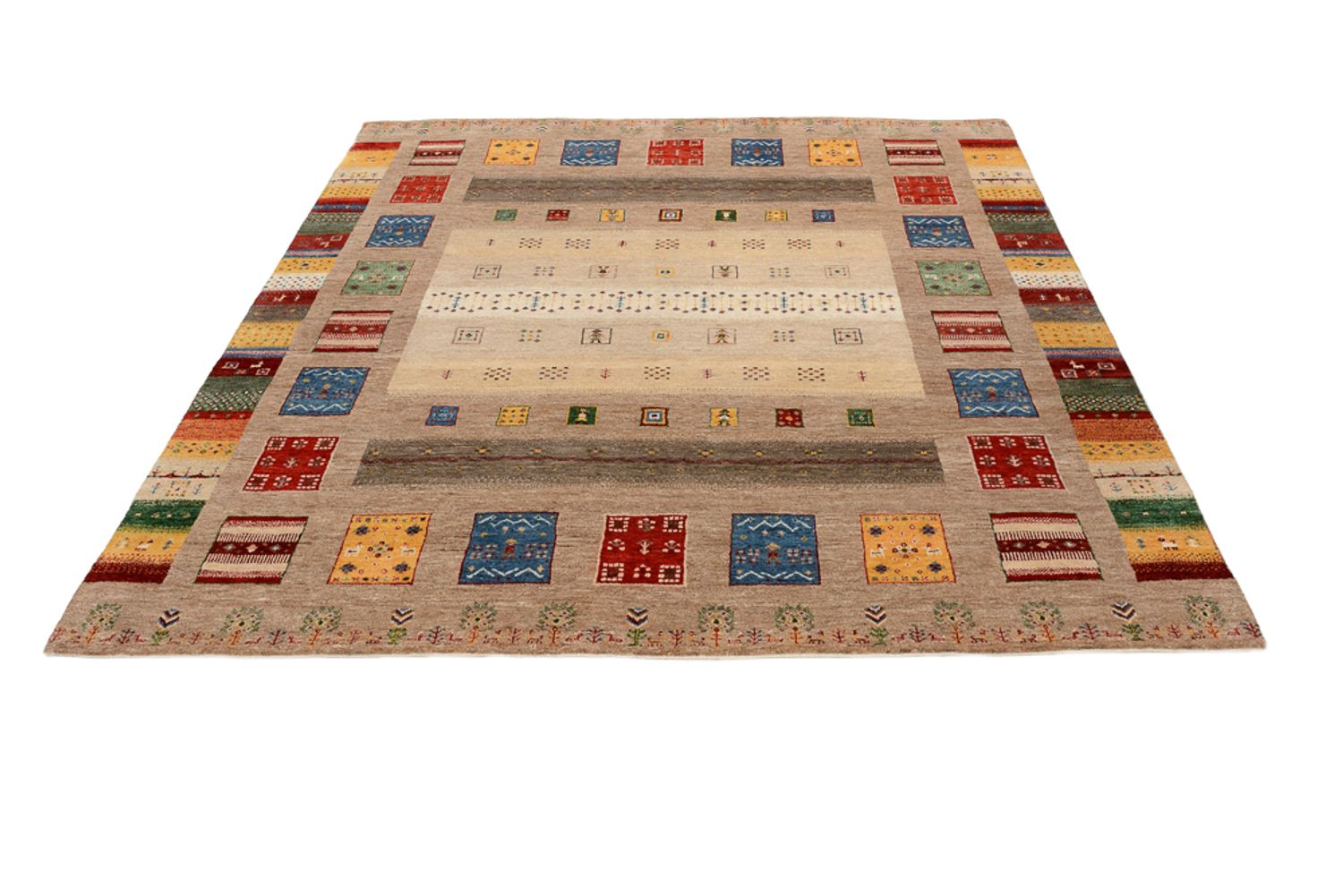 Gabbeh-tæppe - Loribaft Indus firkantet  - 203 x 201 cm - flerfarvet