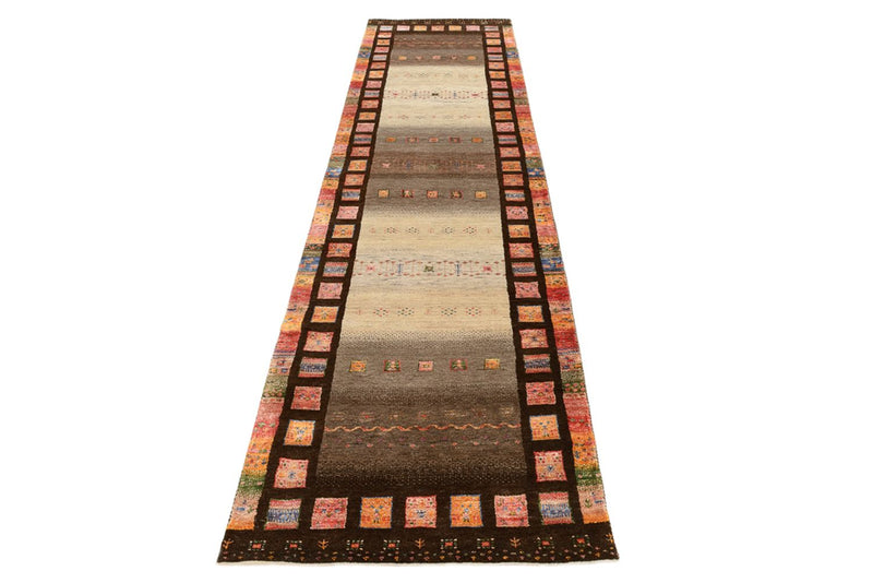 Løber Gabbeh-tæppe - Loribaft Indus - 306 x 80 cm - mørk beige