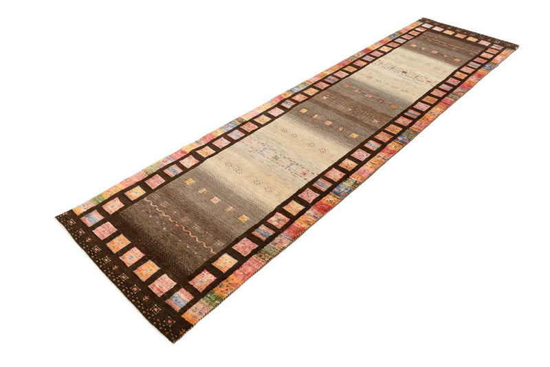 Løber Gabbeh-tæppe - Loribaft Indus - 306 x 80 cm - mørk beige