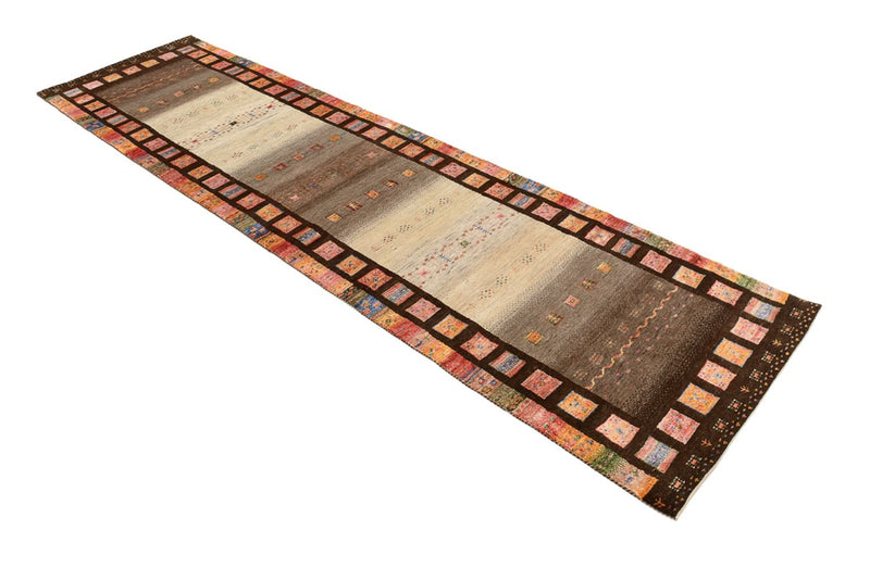 Løber Gabbeh-tæppe - Loribaft Indus - 306 x 80 cm - mørk beige