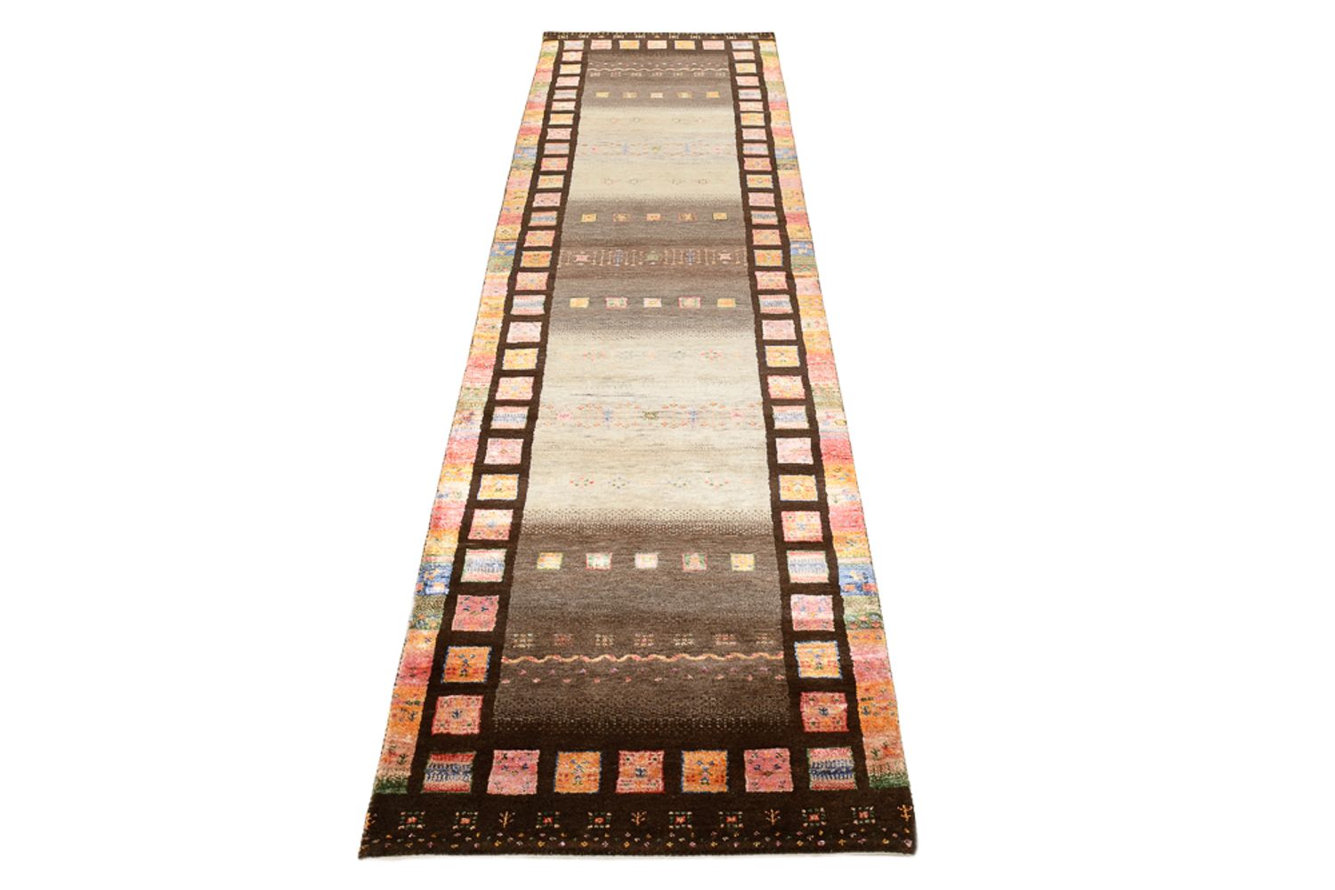 Løber Gabbeh-tæppe - Loribaft Indus - 306 x 80 cm - mørk beige