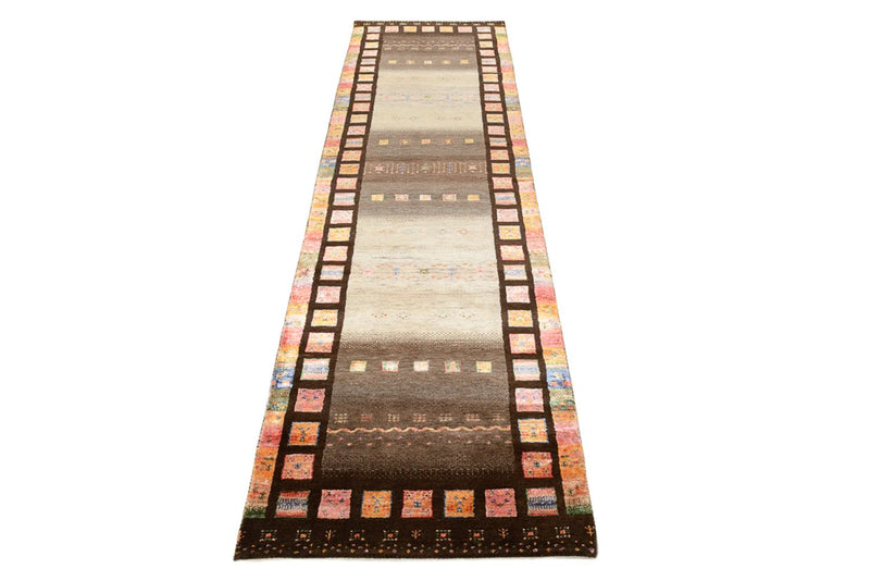 Løber Gabbeh-tæppe - Loribaft Indus - 306 x 80 cm - mørk beige