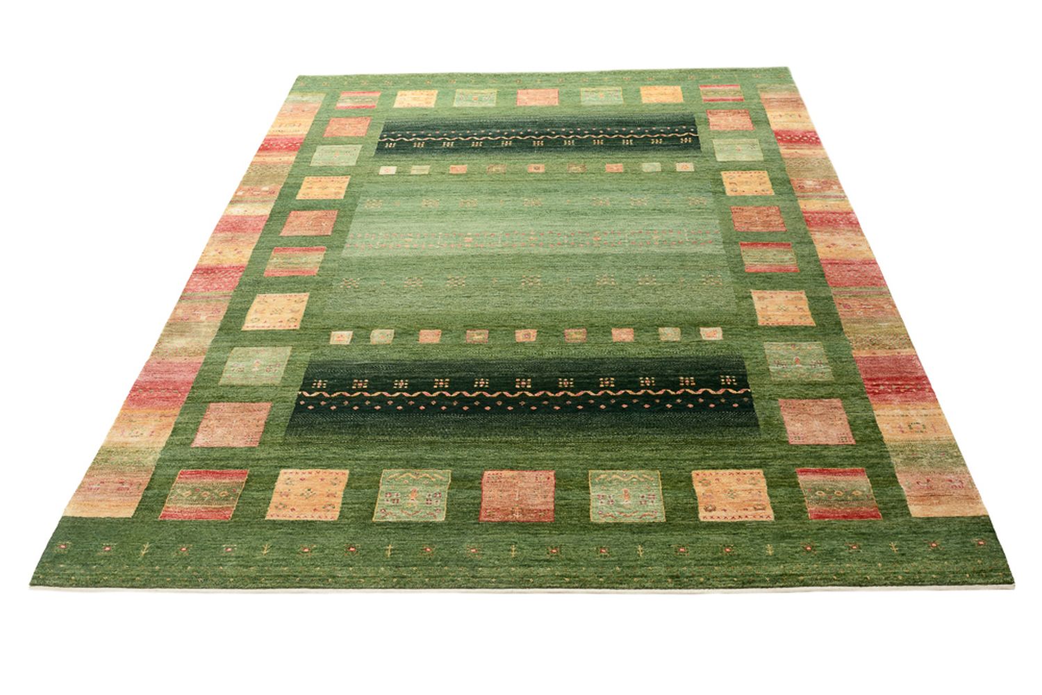 Gabbeh-tæppe - Loribaft Indus - 302 x 248 cm - grøn