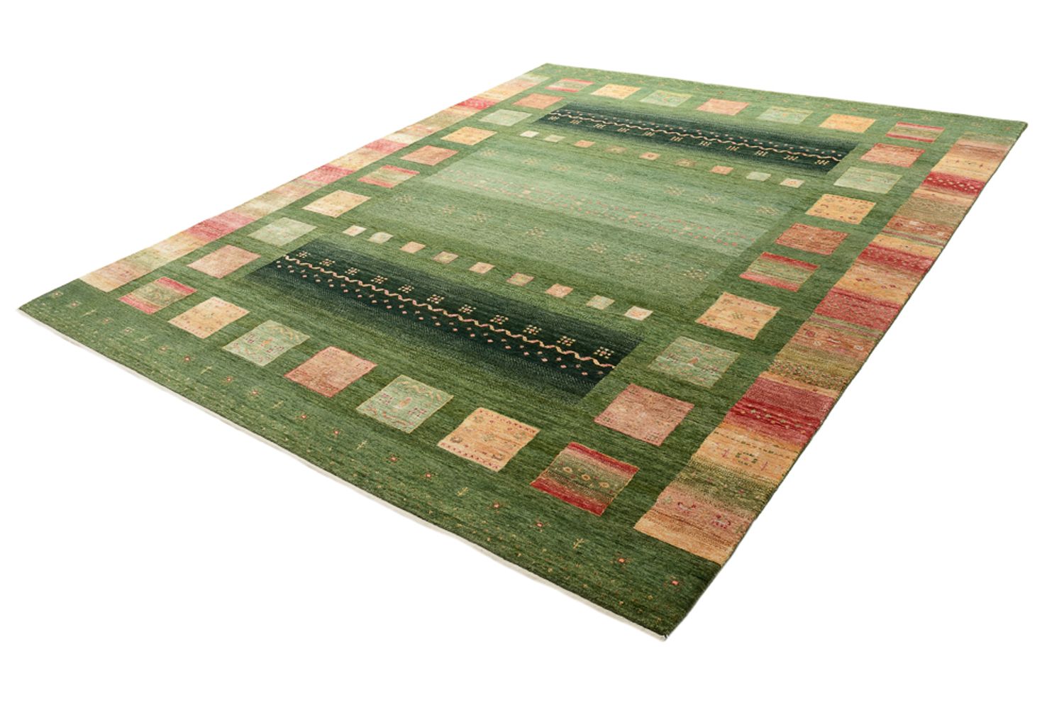Gabbeh-tæppe - Loribaft Indus - 302 x 248 cm - grøn