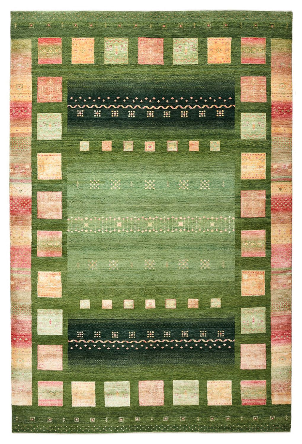 Gabbeh-tæppe - Loribaft Indus - 308 x 205 cm - grøn